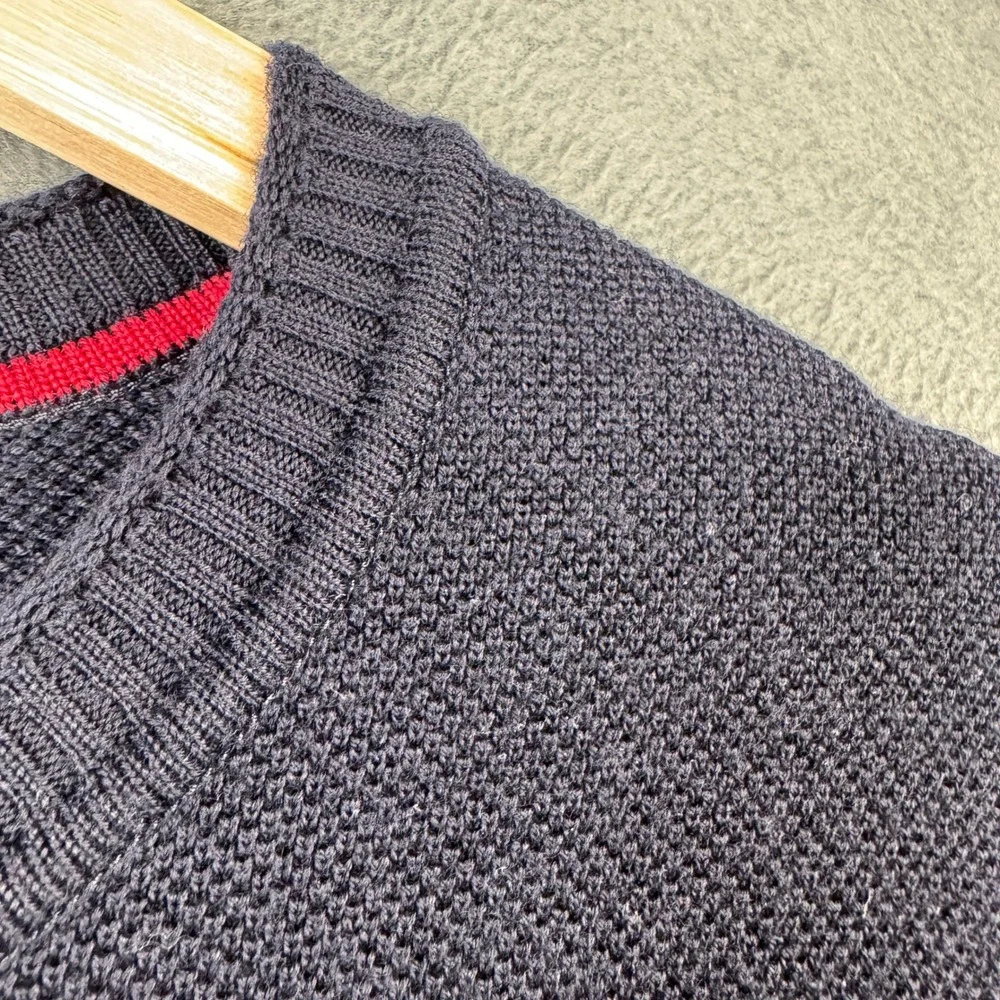 Maerz Muenchen Mens 100% Virgin Merino Wool Striped Pullover Sweater Navy Orange